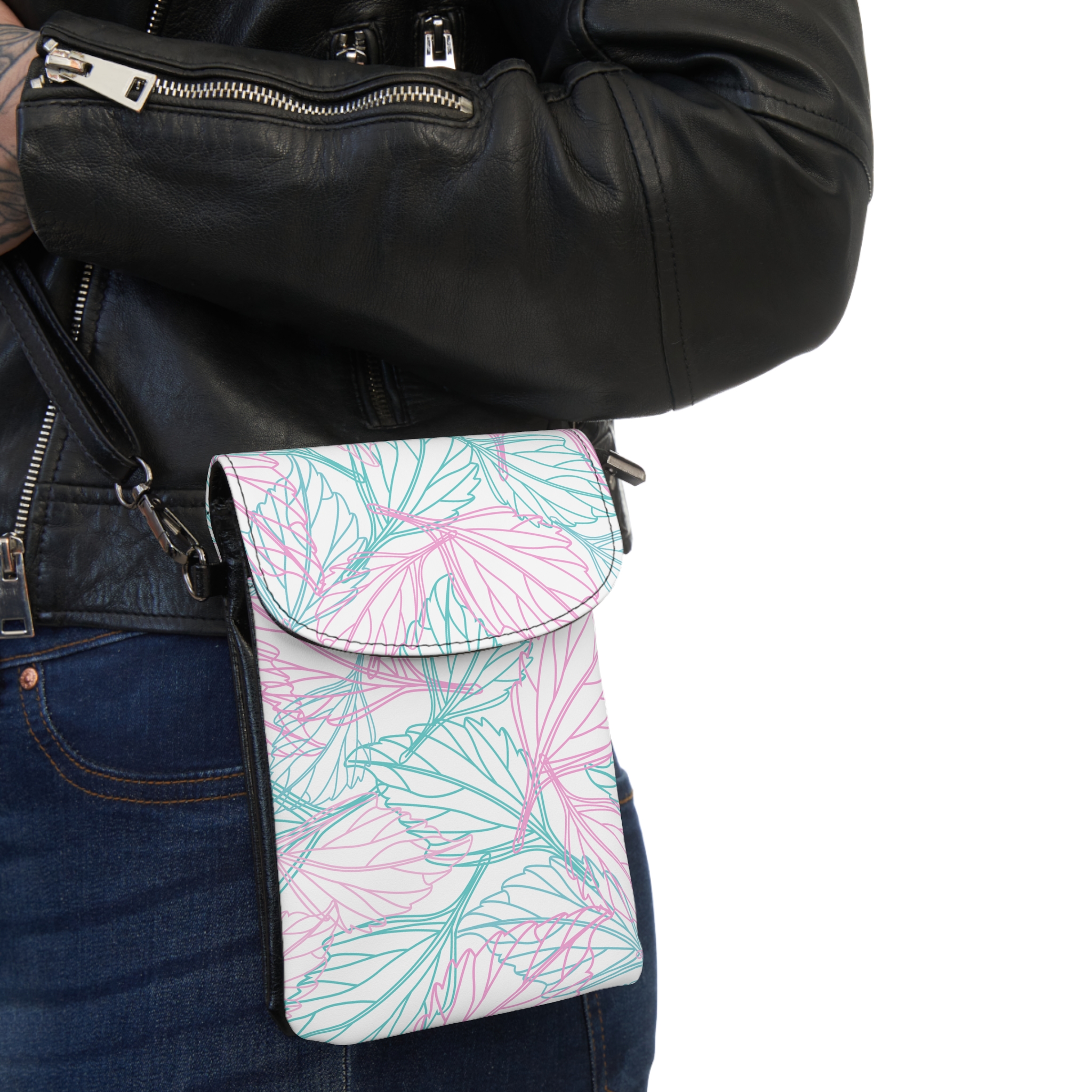 Elevate your daily essentials with our Chic Leaf Print Small Cell Phone Wallet—a perfect blend of fashion and function.